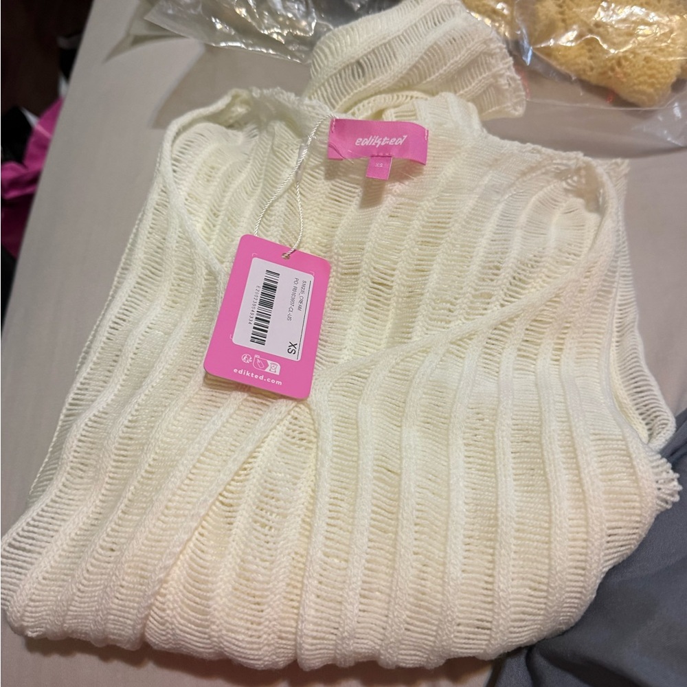 Edikted CAYLA SHEER CROCHET KNIT TOP CREAM / XS NWT NEW WITH TAGS - Picture 10 of 11